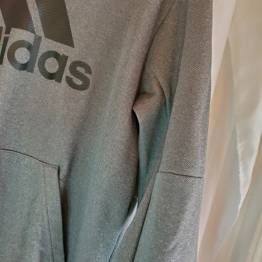 ADIDAS Mens Graphic Hoodie Hooded Sweatshirt Medium Grey Cotton‎ Aeroready
